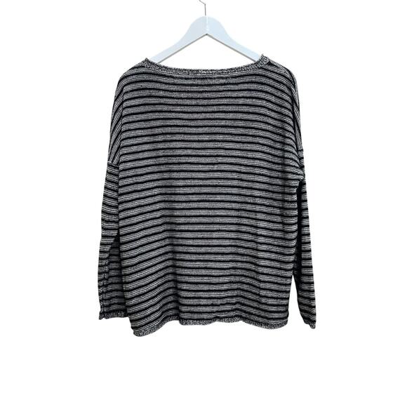 Eileen Fisher Size M Black Striped Wool-Linen Knit Relaxed Fit Lagenlook Sweater - Picture 7 of 7